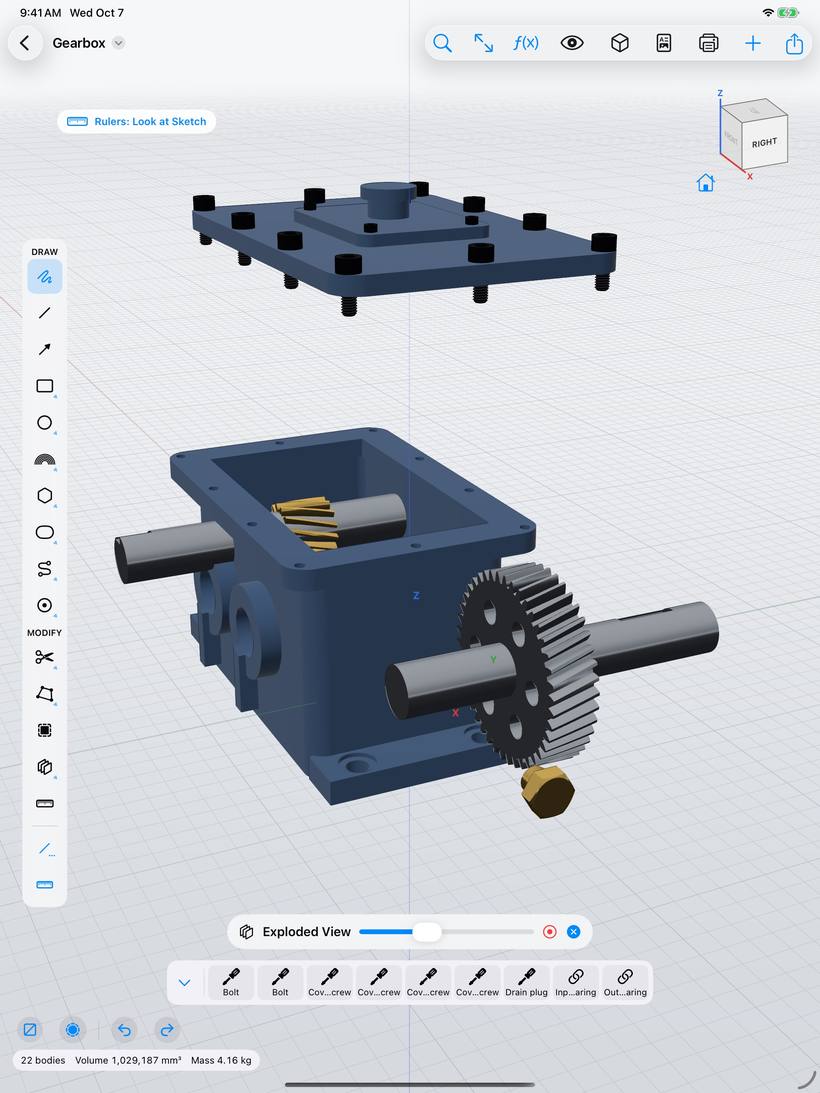 Exploded view of the gearbox