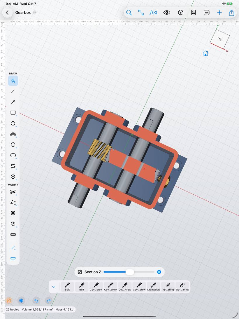 Section through the gearbox