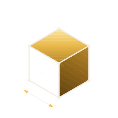 Pyrite CAD logo: a cube drawn with sketch lines and two gold faces